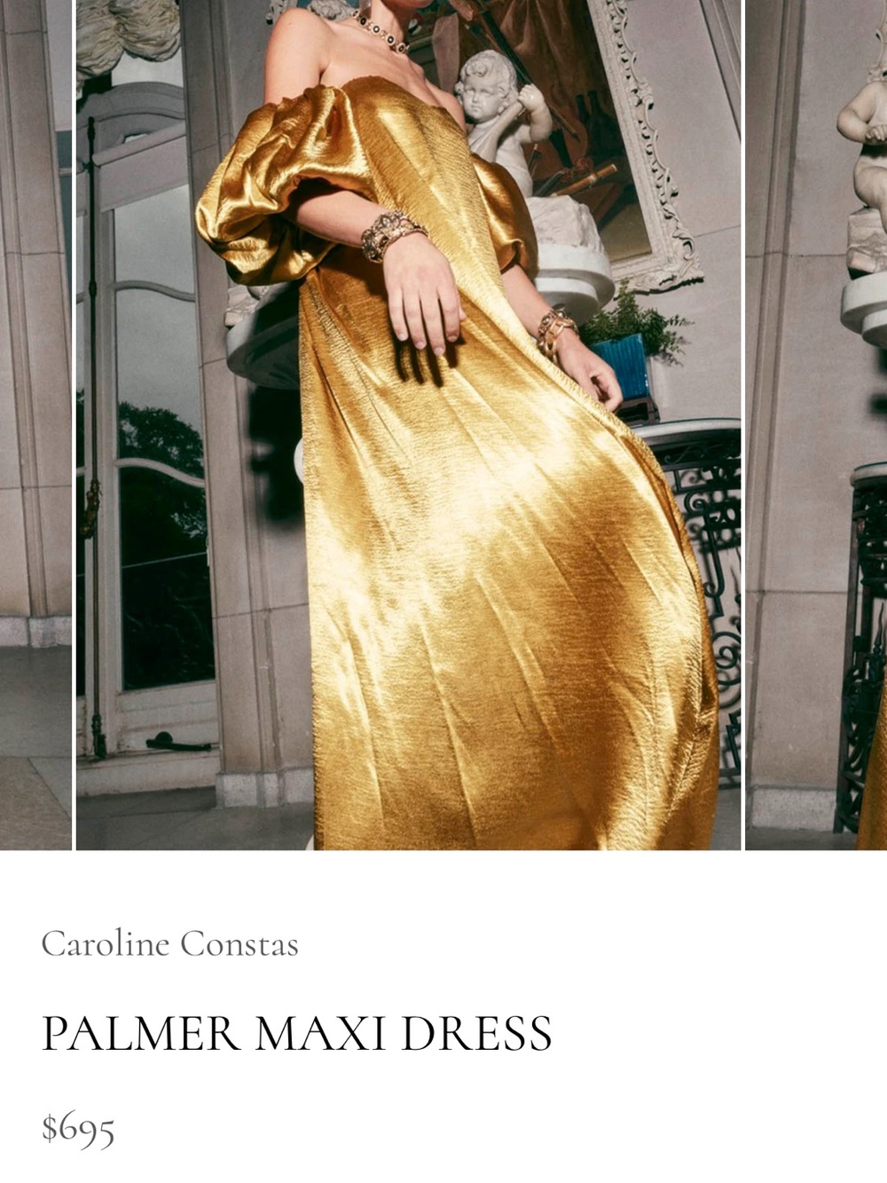 Caroline Constas Palmer Metallic Gold Off-the-Shoulder Maxi - Picture 2 of 5
